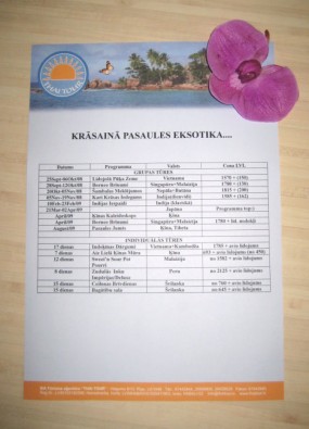 Ceļojumu aģentūra Thai Tour piedāvā ceļojumu programmas uz tādām eksotiskajām valstīm kā Vjetnama, Singapūra, Malaizija, Nepāla, Butāna, Indija, Japān Ceļojumu aģentūra Thai Tour piedāvā ceļojumu programmas uz tādām eksotiskajām valstīm kā Vjetnama, Singapūra, Malaizija, Nepāla, Butāna, Indija, Japān 26404