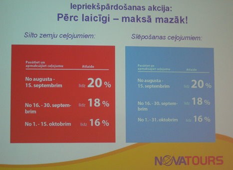 Līdz oktobrim tūroperators Novatours piedāvā iepriekšpārdošanas akciju. Vairāk informācijas tūroperatora Novatours mājas lapā www.novatours.lv Līdz oktobrim tūroperators Novatours piedāvā iepriekšpārdošanas akciju. Vairāk informācijas tūroperatora Novatours mājas lapā www.novatours.lv 27388