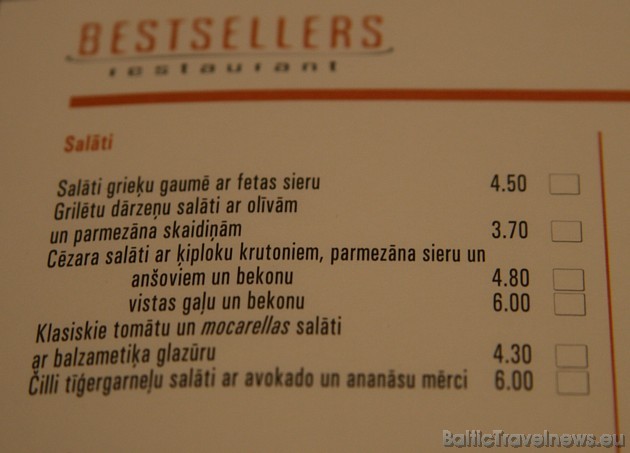 Izraksts no restorāna Bestsellers ēdienkartes 38350