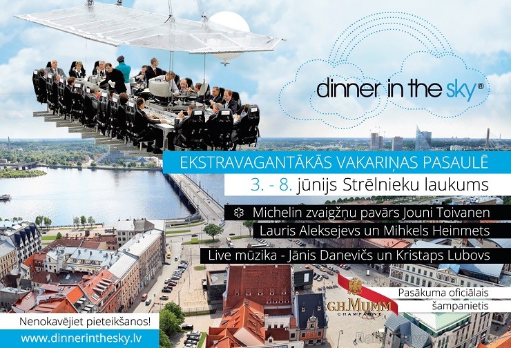 Līdz 8. jūnijam Rīgā viesojas neparastais debesu restorāns Dinner In The Sky. Nepalaid garām šo iespēju un rezervē vietu www.dinnerinthesky.lv Līdz 8. jūnijam Rīgā viesojas neparastais debesu restorāns Dinner In The Sky. Nepalaid garām šo iespēju un rezervē vietu www.dinnerinthesky.lv 124424