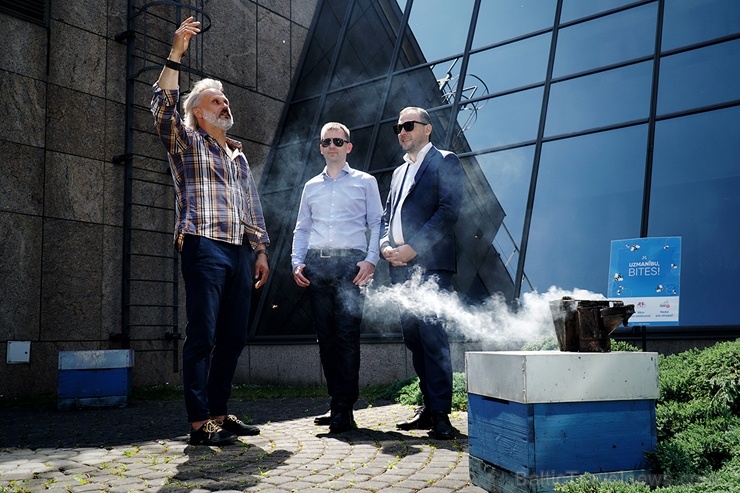 Veicinot zaļās domāšanas un ekoloģisko projektu attīstību pilsētā, uz Rīgas rātsnama 3. stāva āra terases izvietoti trīs bišu stropi Veicinot zaļās domāšanas un ekoloģisko projektu attīstību pilsētā, uz Rīgas rātsnama 3. stāva āra terases izvietoti trīs bišu stropi 284591
