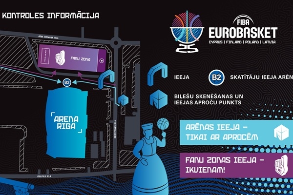FIBA EuroBasket2025: Arēnā tikai ar aprocēm, fanu zona būs atvērta visiem